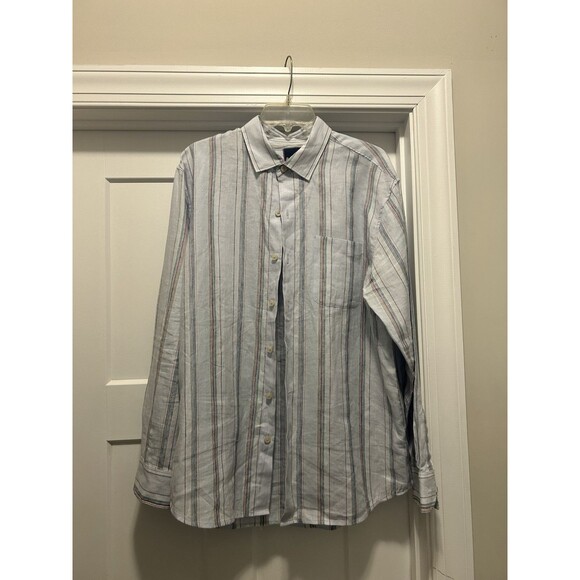 Tommy Bahama Men’s Size Large Blue Stripe Linen Blend Long Sleeve Buttoned Shirt - Picture 1 of 5